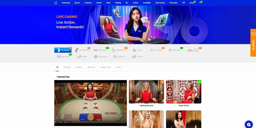 96M live casino Malaysia
